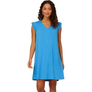 Adrianna Papell Women’s V Neck Double Pleated Sleeve Dress(Blue)