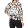 Adrianna Papell Women’s Printed V-Neck Long Sleeve Top W/Tie Front(Black Imprint Floral)