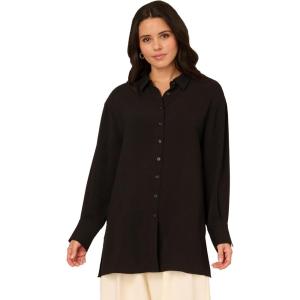 Adrianna Papell Women’s Airflow Woven Button Down Top W/Side Slits(Black)