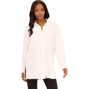 Adrianna Papell Women’s Airflow Woven Button Down Top W/Side Slits(Ivory)