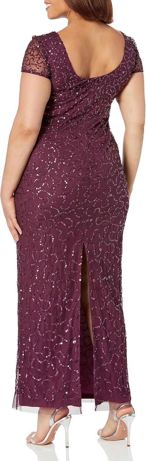 image:imageAdrianna Papell Womens Beaded Short Sleeve GownCassis