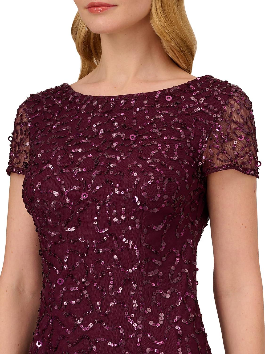 image:imageAdrianna Papell Womens Beaded Short Sleeve GownCassis