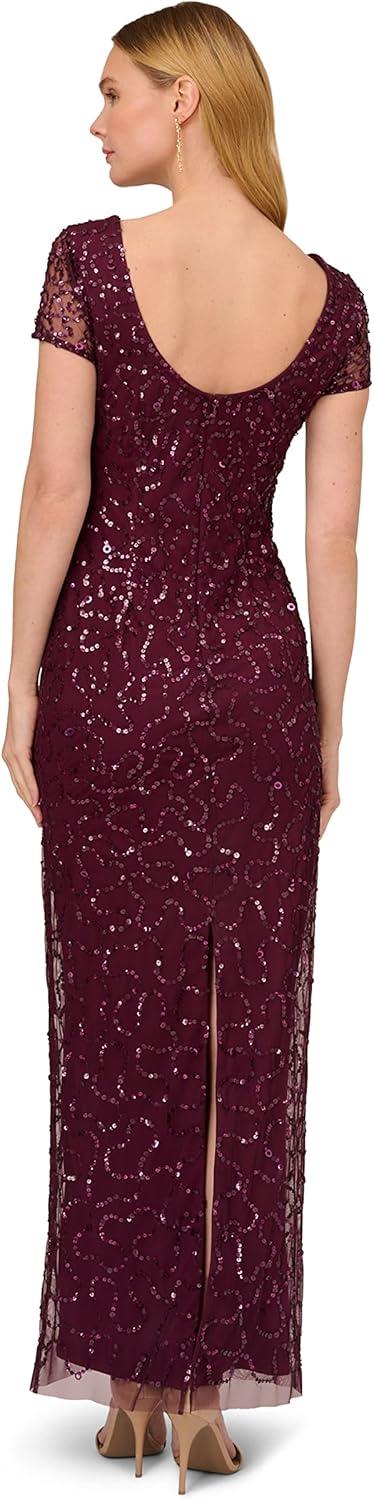 image:imageAdrianna Papell Womens Beaded Short Sleeve GownCassis