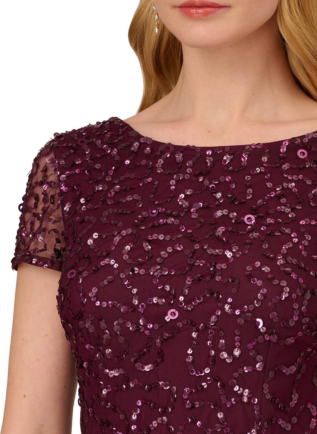 image:imageAdrianna Papell Womens Beaded Short Sleeve GownCassis