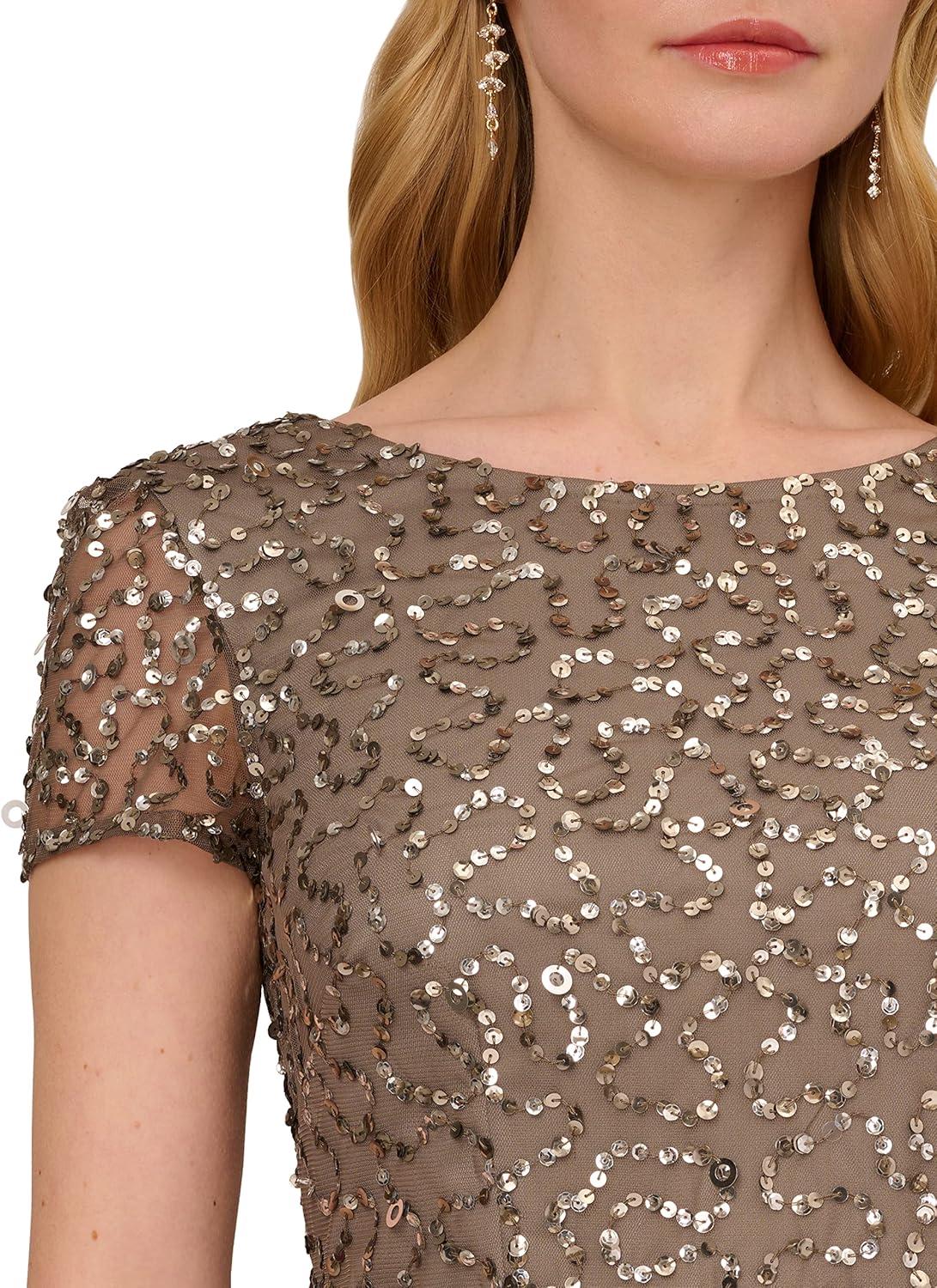 image:imageAdrianna Papell Womens Beaded Short Sleeve GownLead