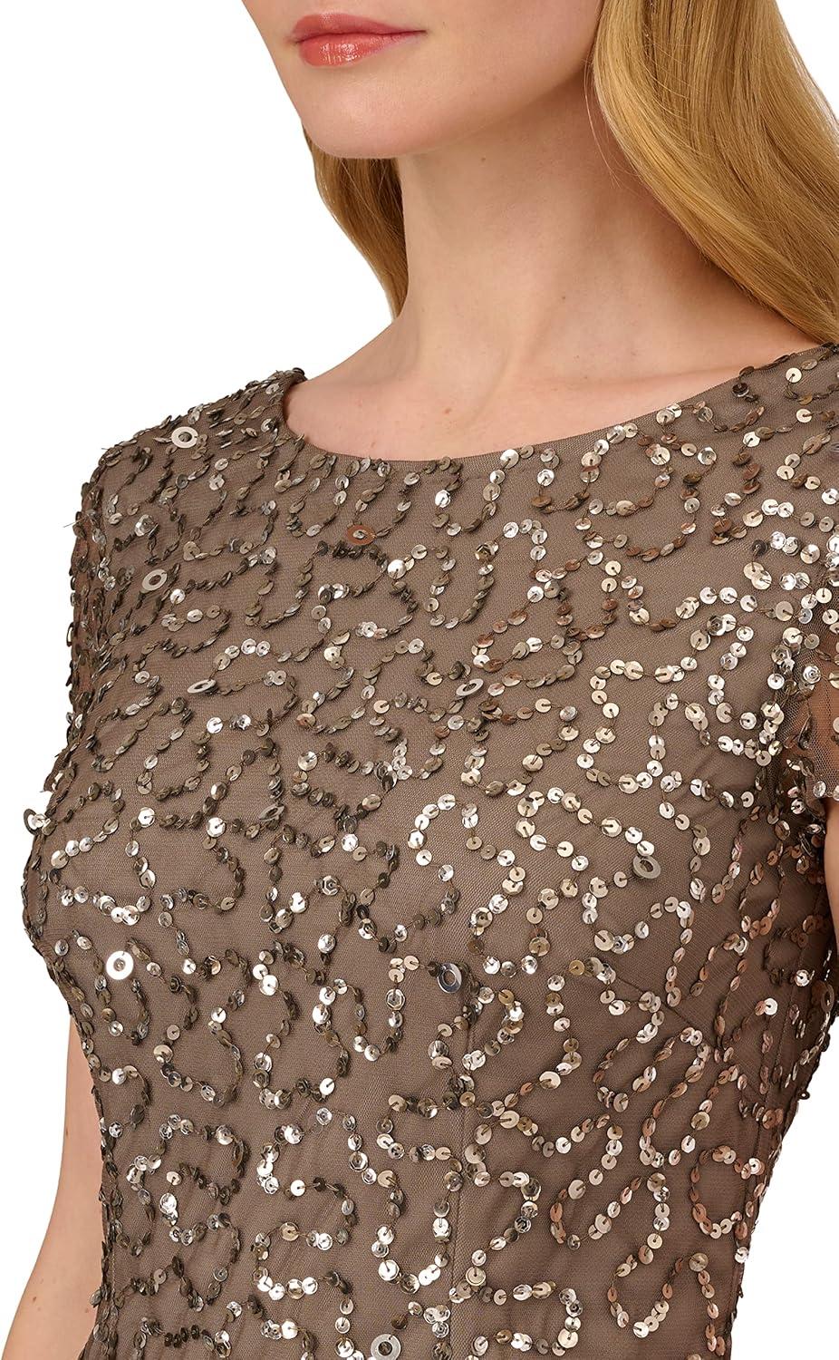 image:imageAdrianna Papell Womens Beaded Short Sleeve GownLead