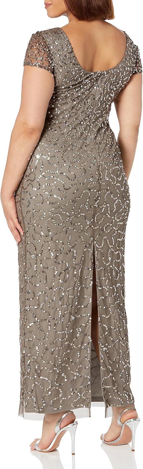 image:imageAdrianna Papell Womens Beaded Short Sleeve GownLead