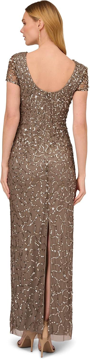image:imageAdrianna Papell Womens Beaded Short Sleeve GownLead