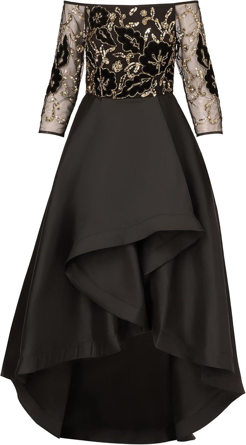 image:imageAdrianna Papell Womens Beaded Taffeta GownBlackGold