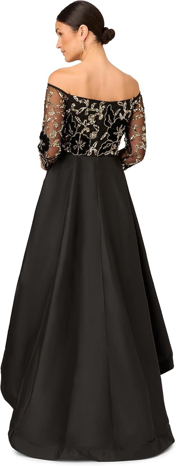 image:imageAdrianna Papell Womens Beaded Taffeta GownBlackGold