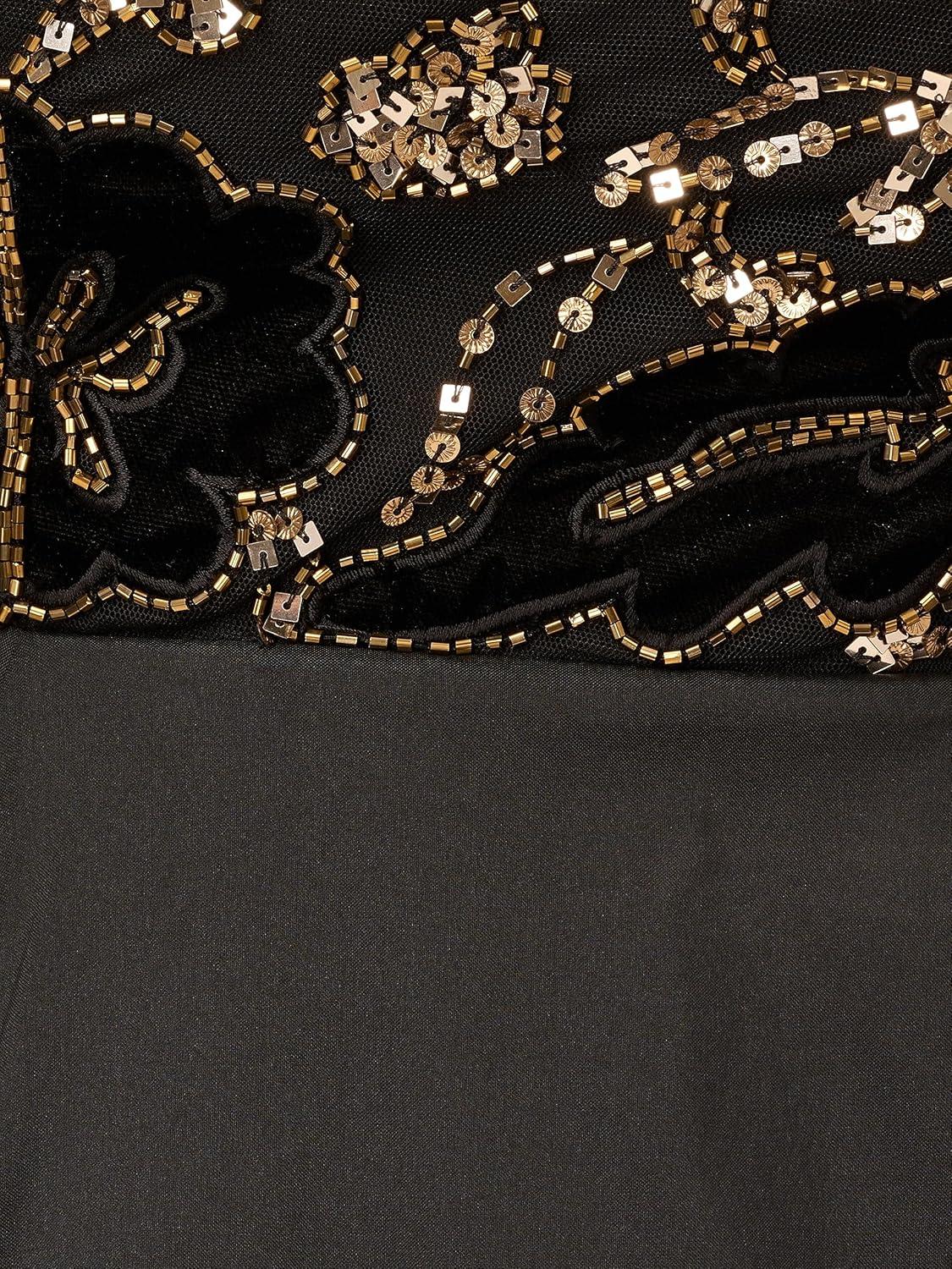 image:imageAdrianna Papell Womens Beaded Taffeta GownBlackGold