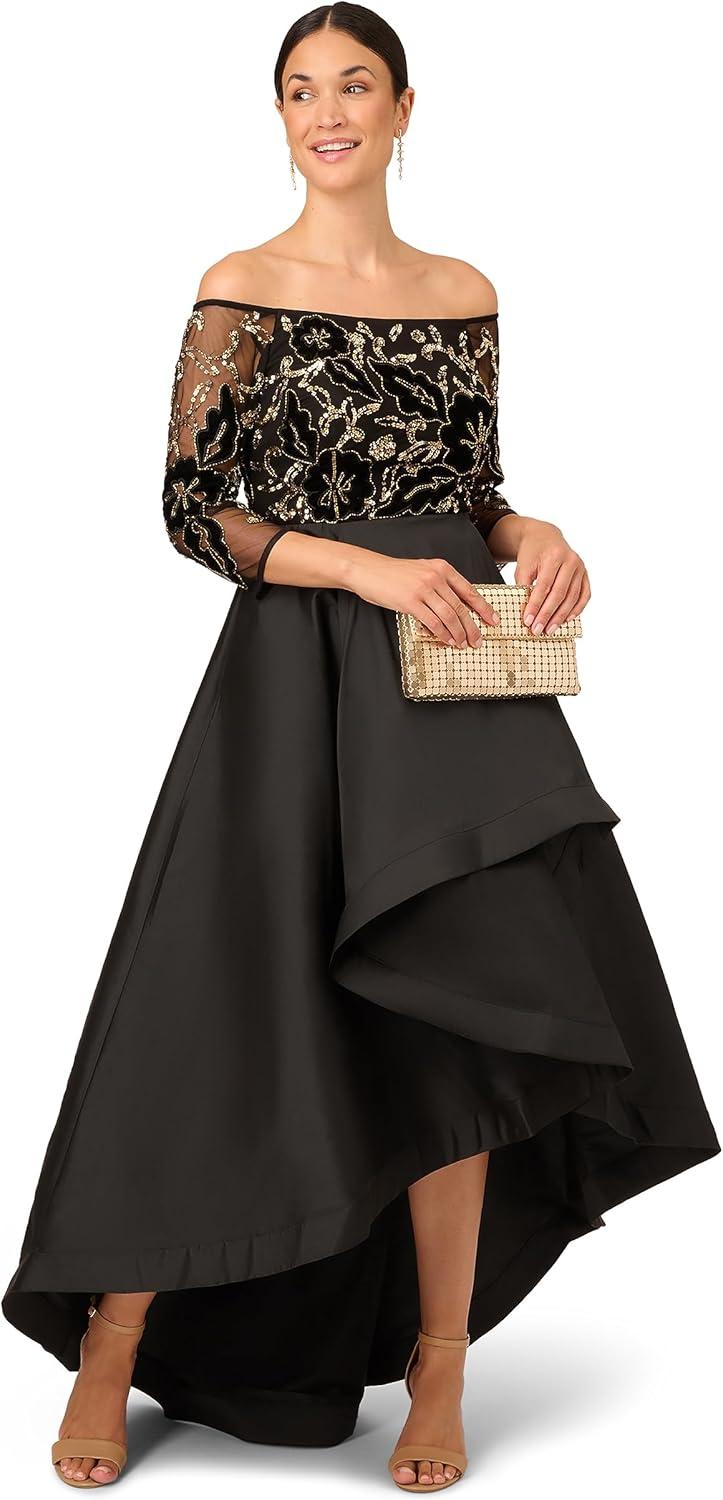 image:imageAdrianna Papell Womens Beaded Taffeta GownBlackGold