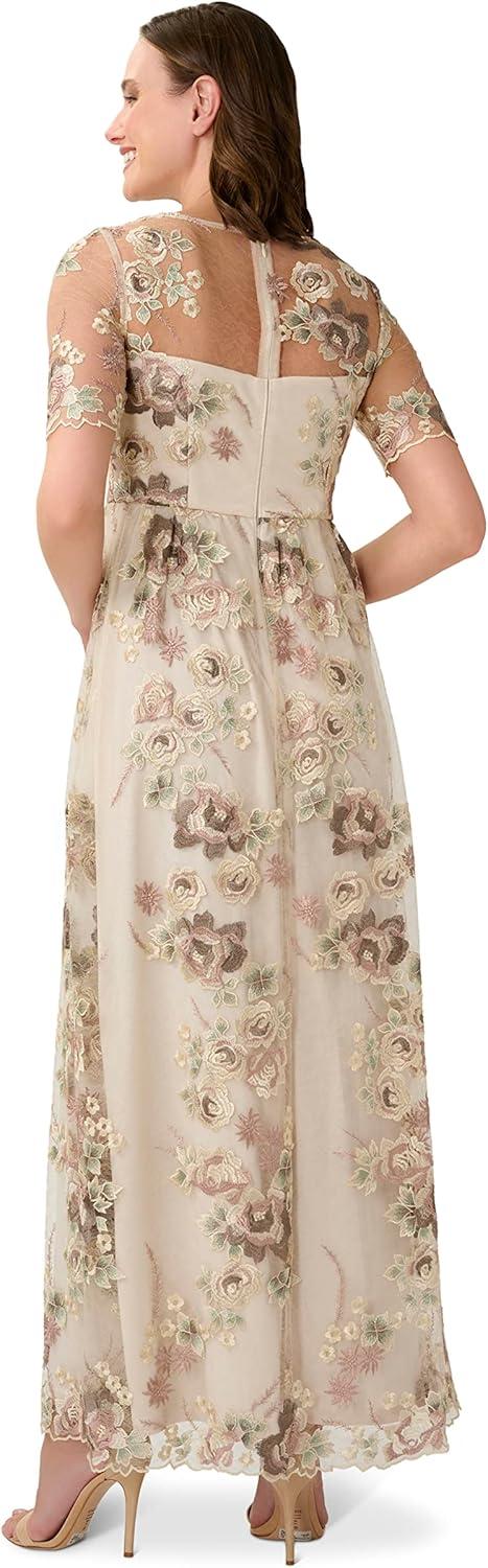 image:imageAdrianna Papell Womens Long Embroidered DressMink Multi