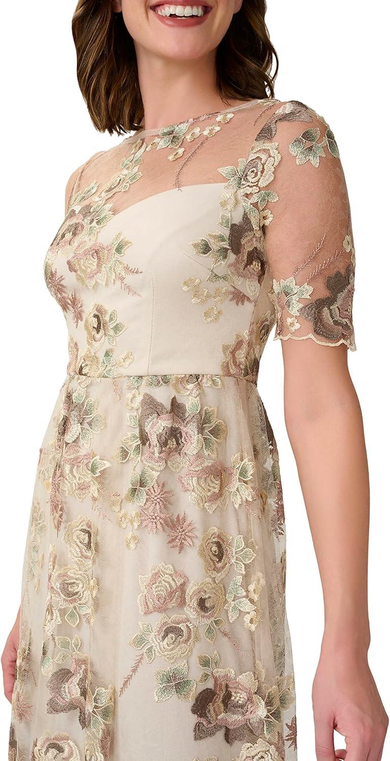 image:imageAdrianna Papell Womens Long Embroidered DressMink Multi