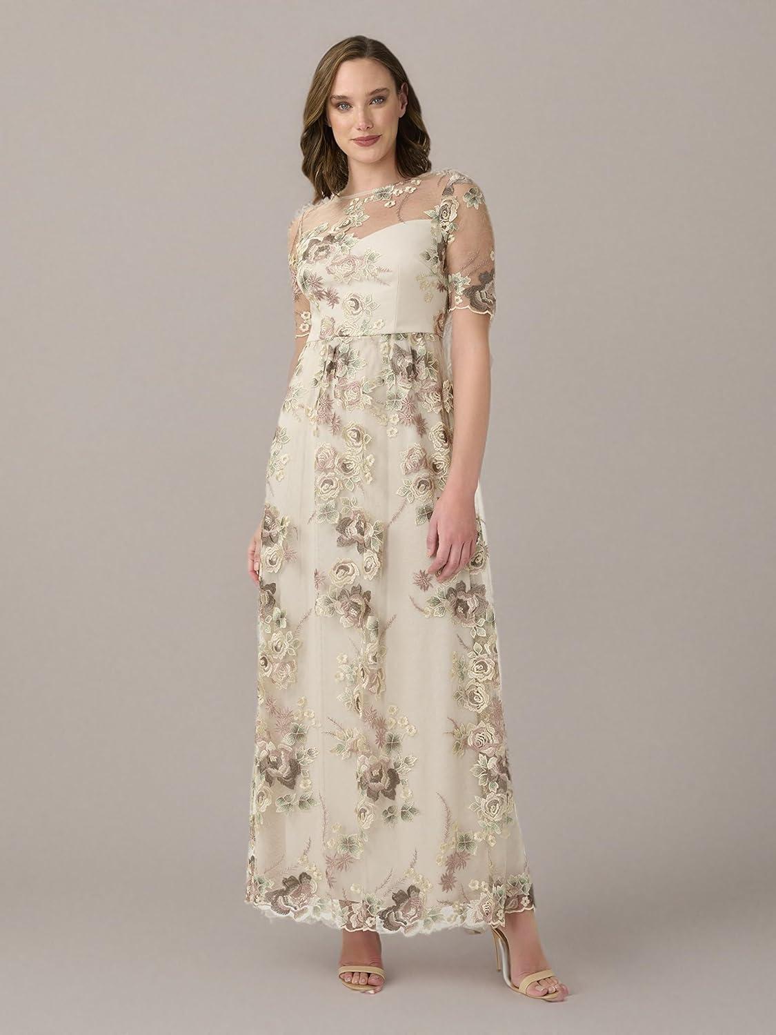 image:imageAdrianna Papell Womens Long Embroidered DressMink Multi