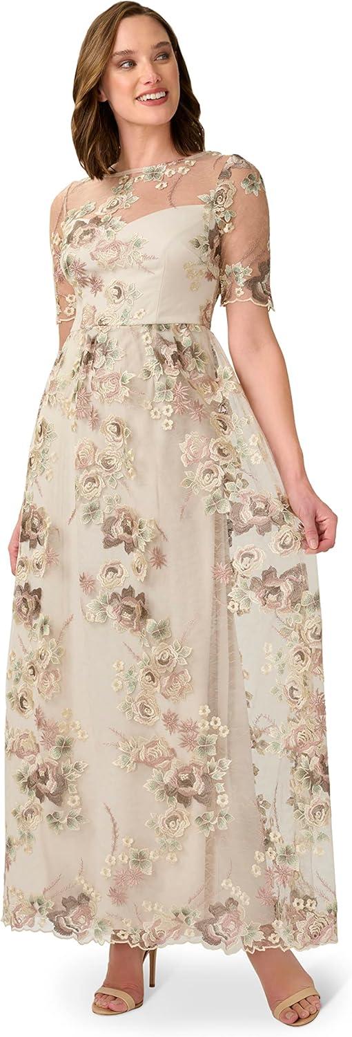 image:imageAdrianna Papell Womens Long Embroidered DressMink Multi