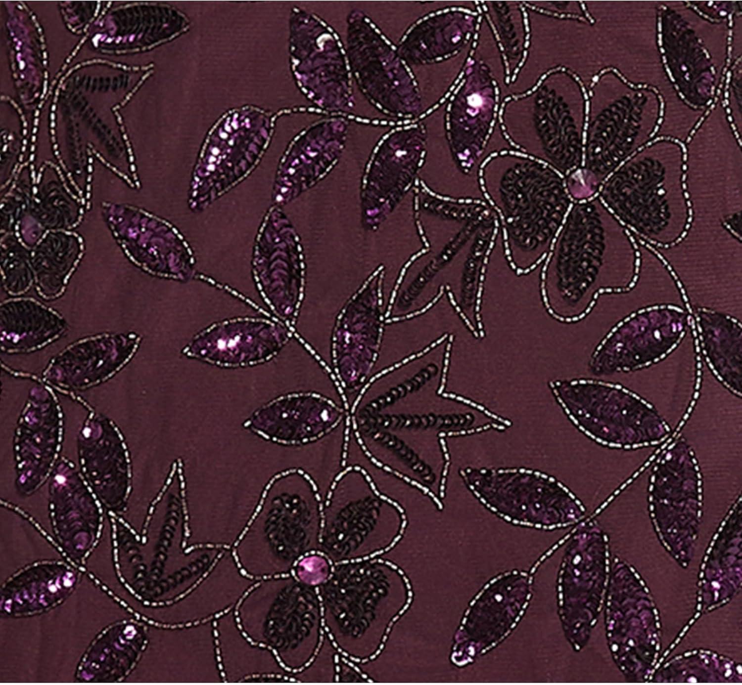 image:imageAdrianna Papell Womens Plus Size ShortSleeve Floral Beaded Godet Gown Night Plum