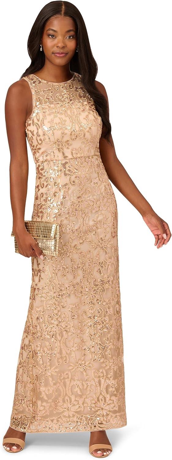 image:imageAdrianna Papell Womens Sequin Embroidery GownChampagne
