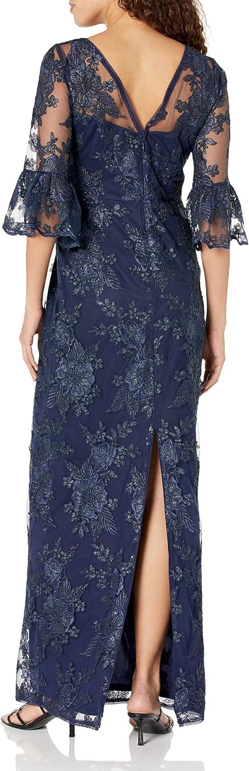 image:imageAdrianna Papell Womens Sequin Embroidery GownNavy