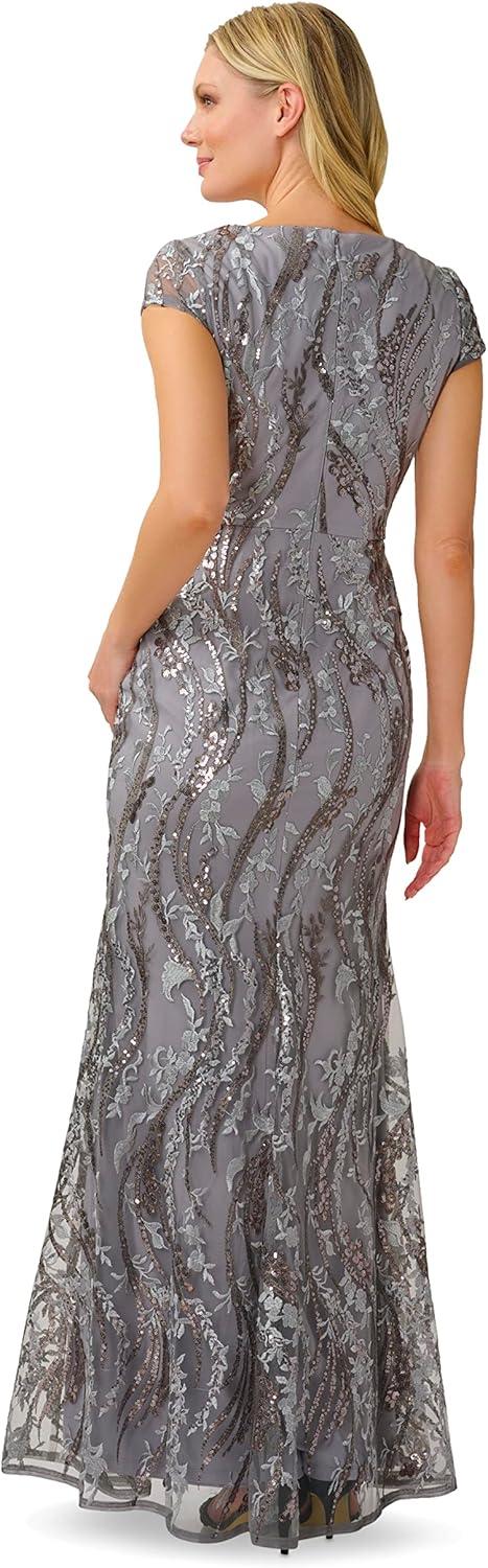 image:imageAdrianna Papell Womens Sequin Embroidery GownSilver Multi