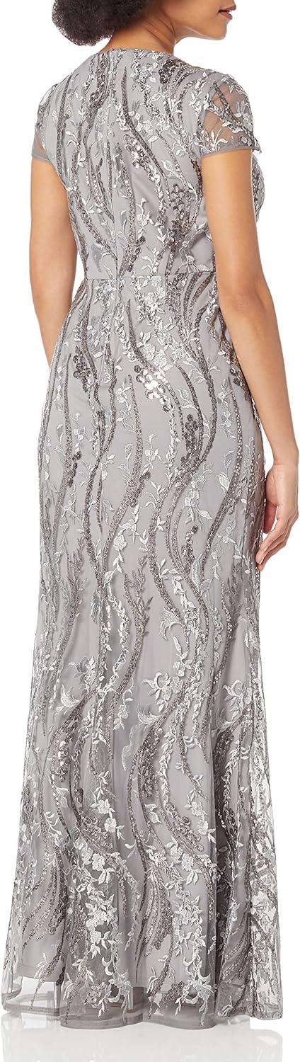 image:imageAdrianna Papell Womens Sequin Embroidery GownSilver Multi