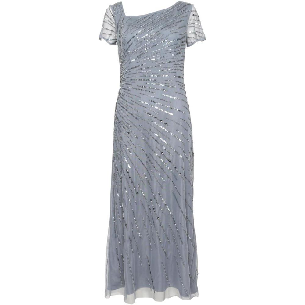 image:imageAdrianna Papell Womens Beaded Gown with Short SleevesGreen Granite