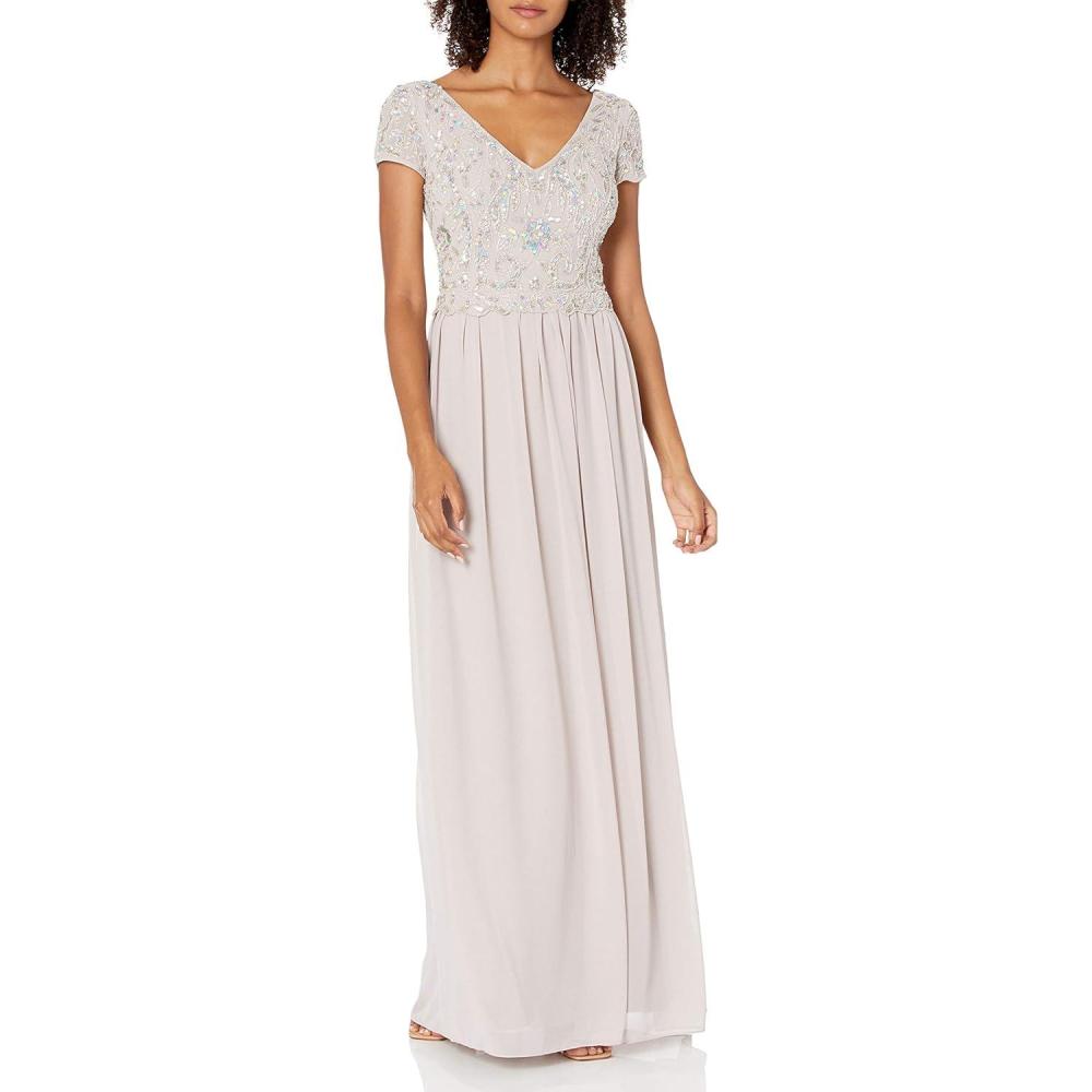 image:imageAdrianna Papell Womens Beaded Gown with Soft SkirtMarble