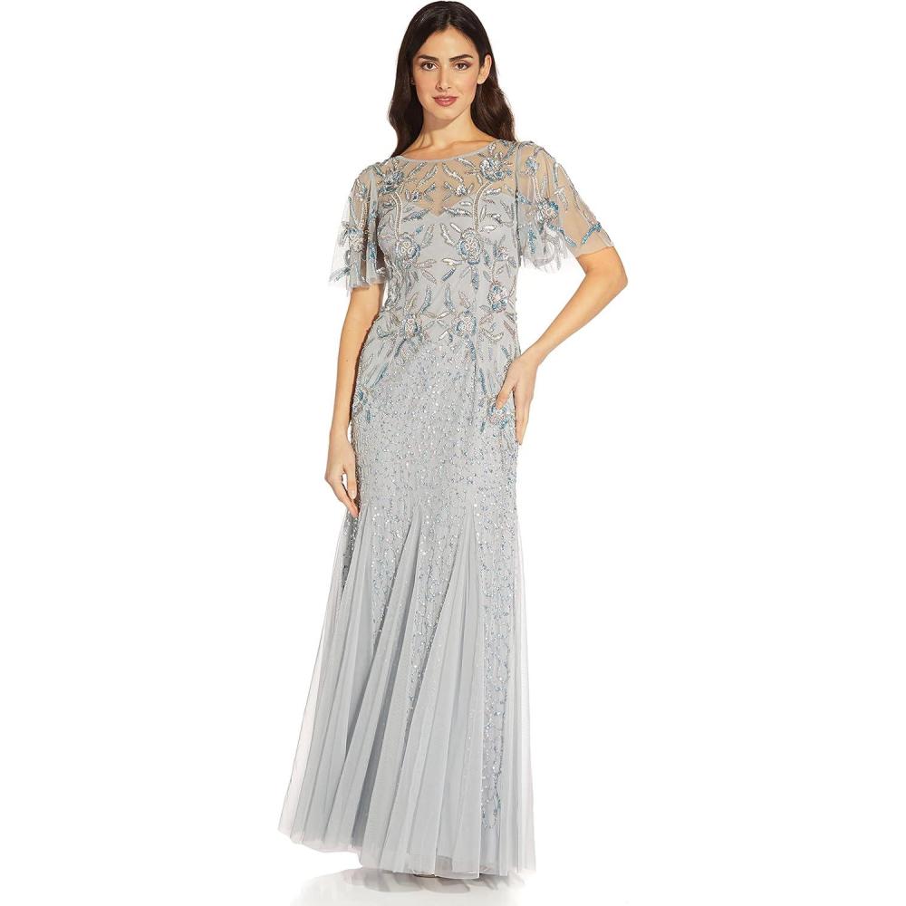 image:imageAdrianna Papell Womens Beaded Mermaid GownBlue Heather