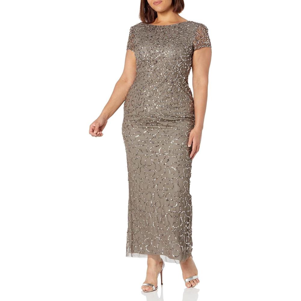 image:imageAdrianna Papell Womens Beaded Short Sleeve GownLead
