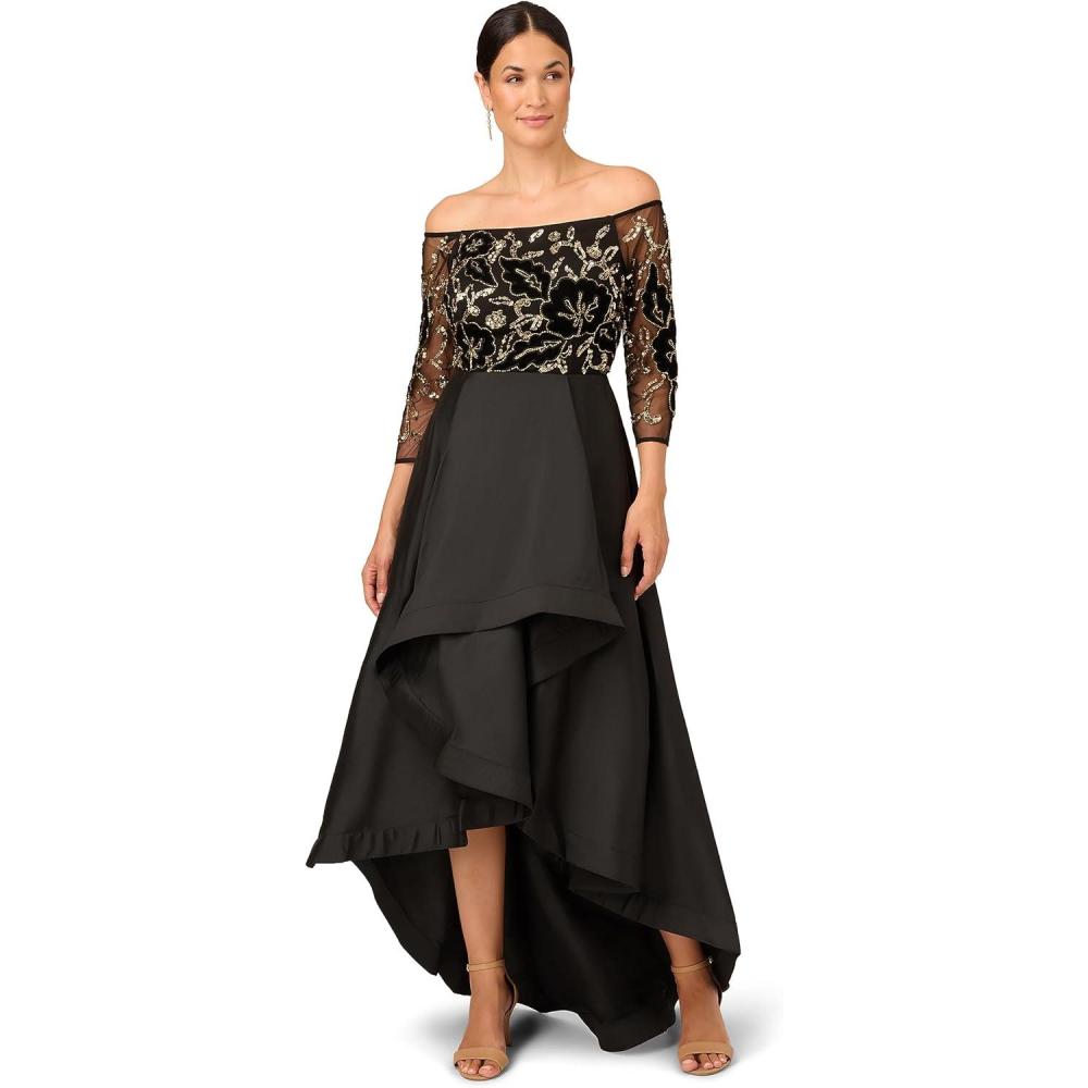 image:imageAdrianna Papell Womens Beaded Taffeta GownBlackGold
