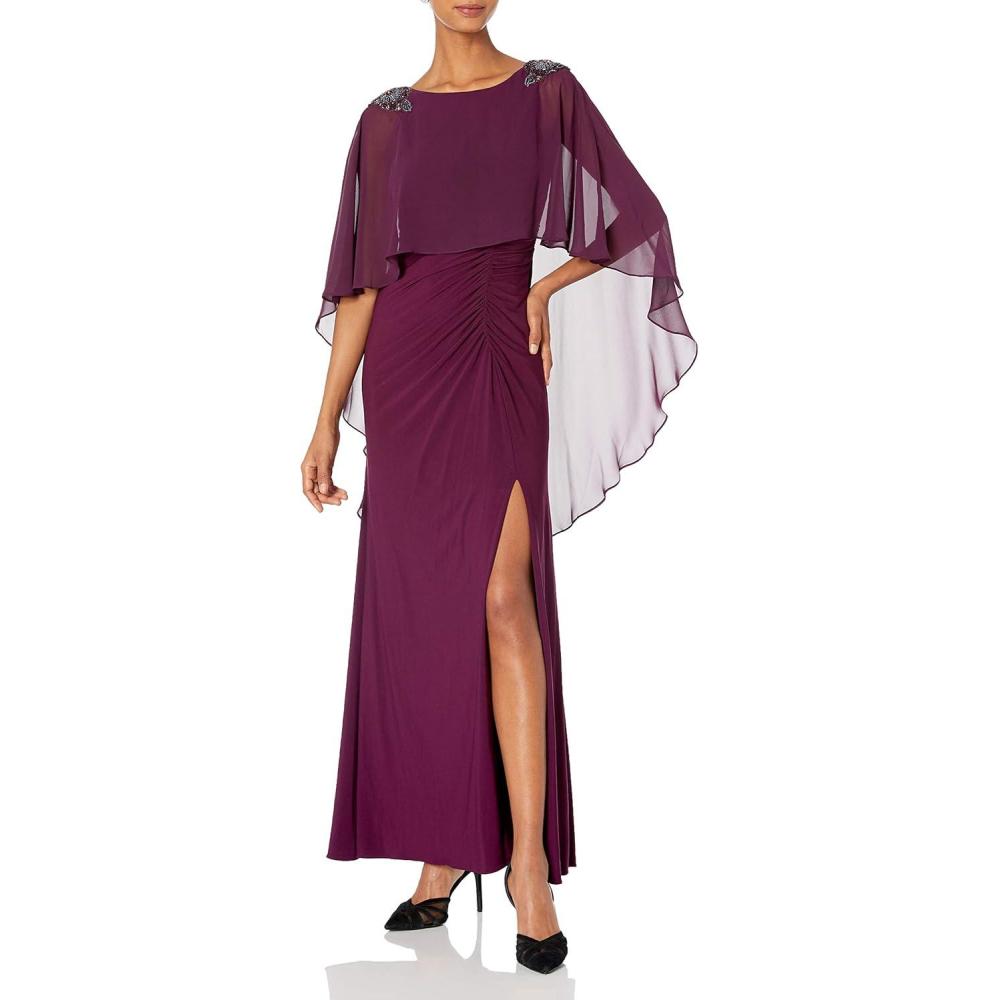 image:imageAdrianna Papell Womens Chiffon Capelet Jersey GownShiraz
