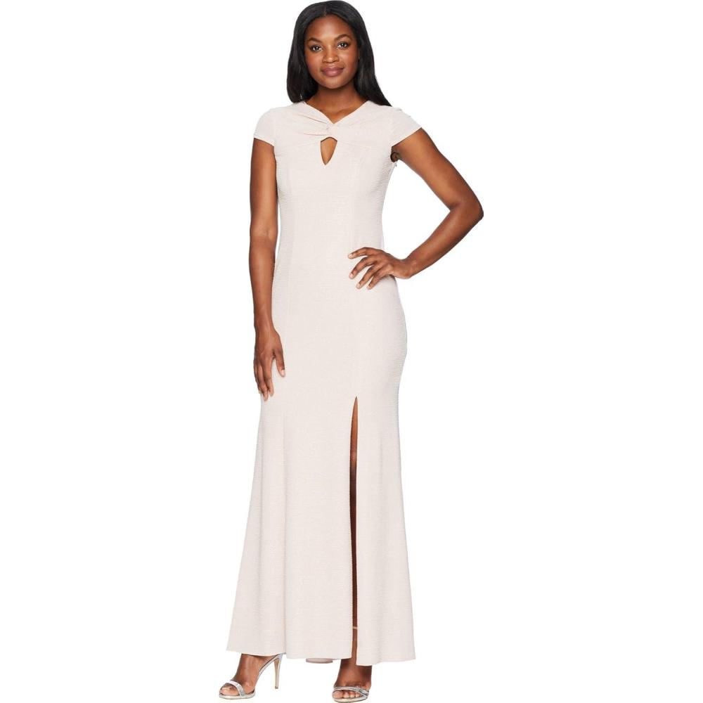 image:imageAdrianna Papell Womens Petite Long Metallic Knit Dress with TwistBlush
