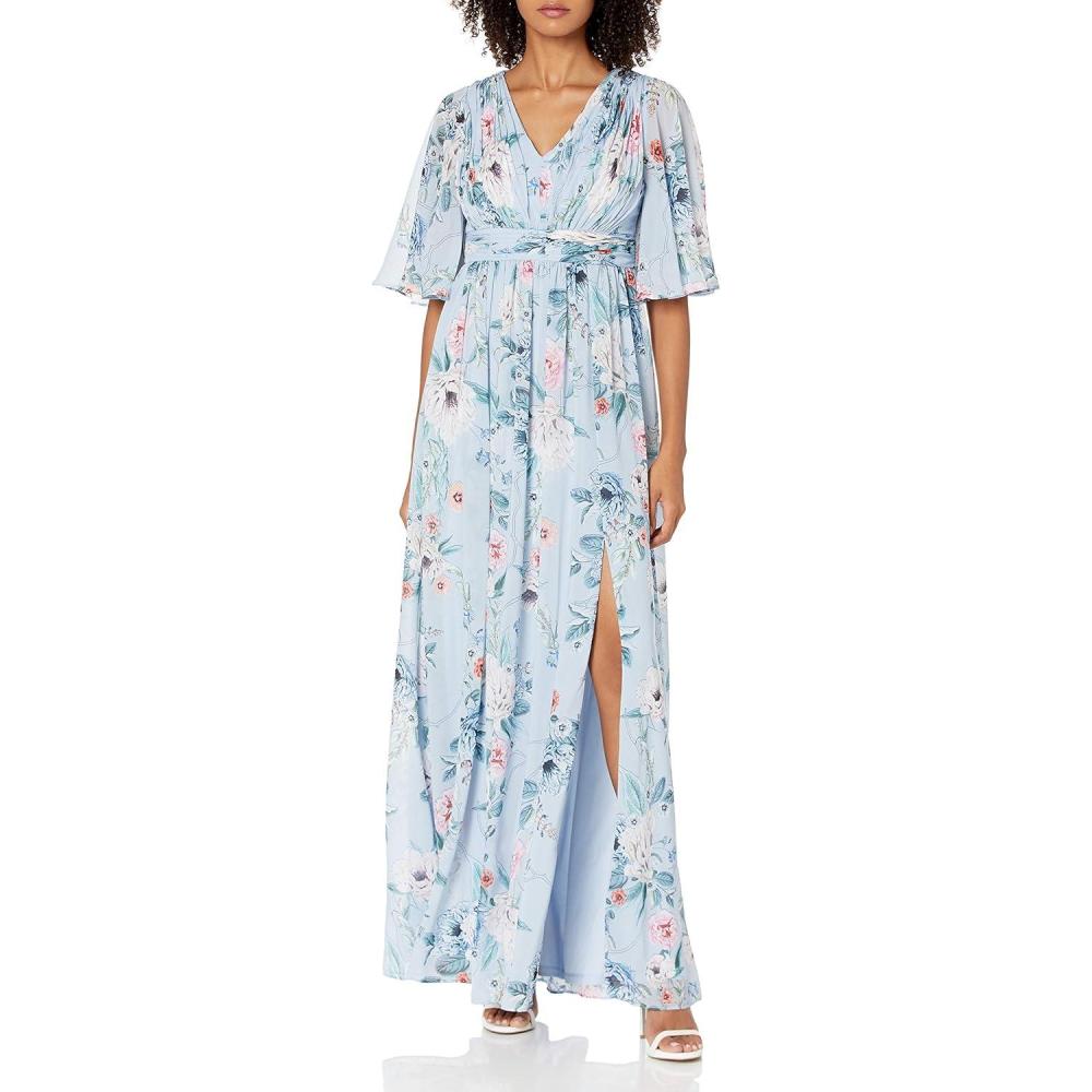 image:imageAdrianna Papell Womens Printed Floral Chiffon GownGlacier Multi