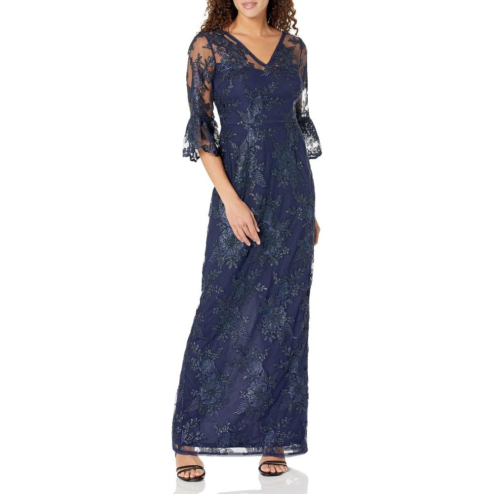 image:imageAdrianna Papell Womens Sequin Embroidery GownNavy