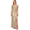 Adrianna Papell Womens Off Shoulder Metallic Gown(Light Gold)