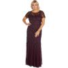 Adrianna Papell Women’s Plus Size Short-Sleeve Floral Beaded Godet Gown, Night Plum