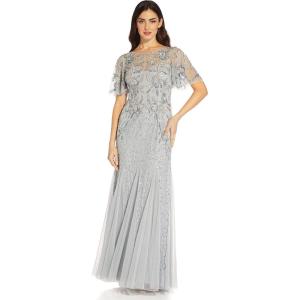 Adrianna Papell Women’s Beaded Mermaid Gown(Blue Heather)