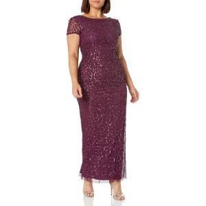 Adrianna Papell Women’s Beaded Short Sleeve Gown(Cassis)