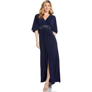 Adrianna Papell Women’s Jersey Bead Cape Gown(Midnight)
