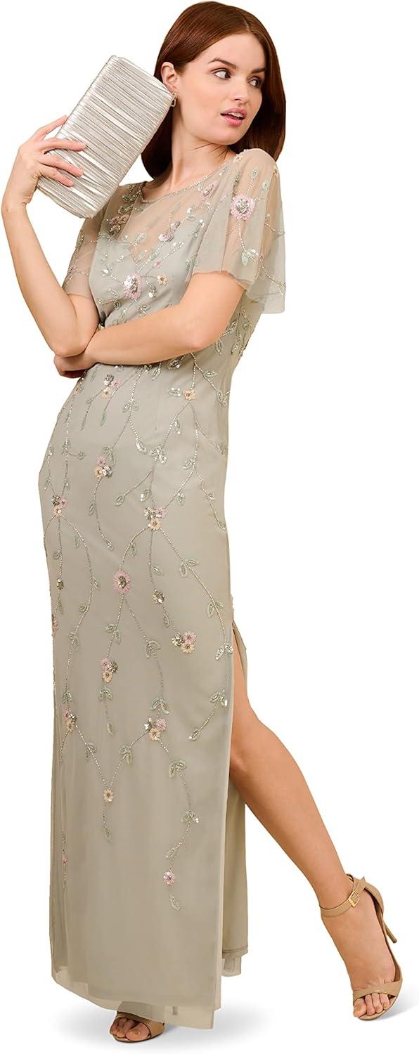 image:imageAdrianna Papell Womens Beaded Long GownFrosted Sage