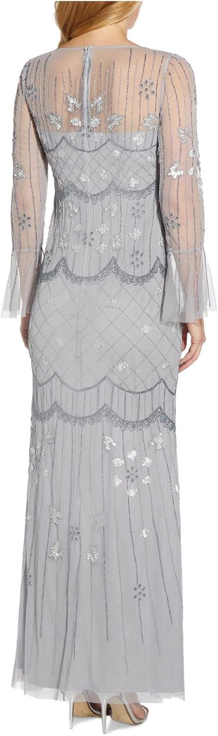image:imageAdrianna Papell Womens Beaded Mesh Covered GownSilver Mist