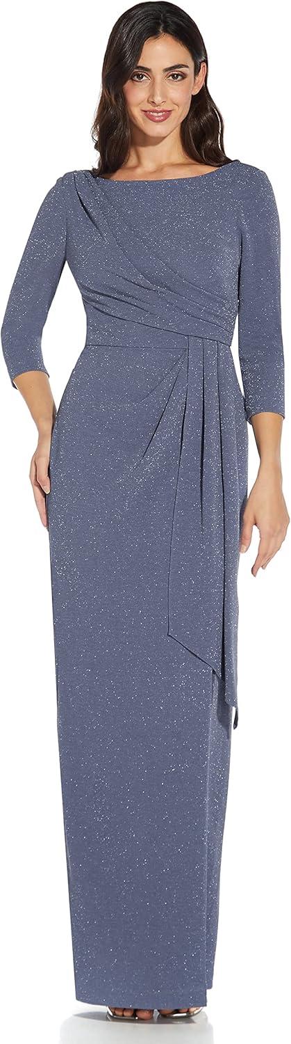 image:imageAdrianna Papell Womens Metallic Knit Covered GownSteel Blue