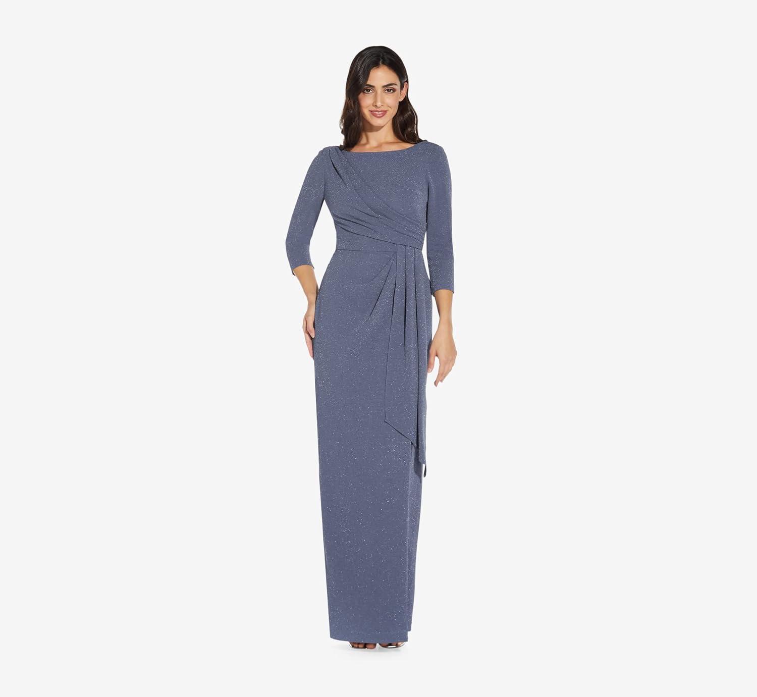 image:imageAdrianna Papell Womens Metallic Knit Covered GownSteel Blue