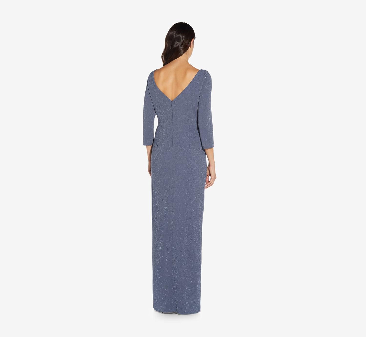 image:imageAdrianna Papell Womens Metallic Knit Covered GownSteel Blue