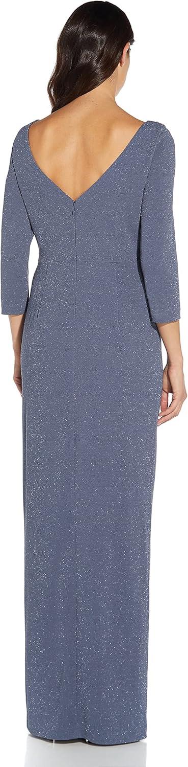 image:imageAdrianna Papell Womens Metallic Knit Covered GownSteel Blue