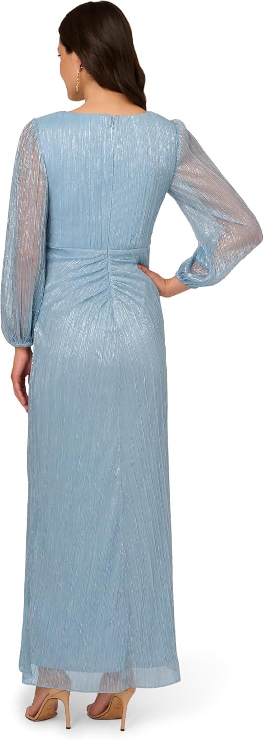 image:imageAdrianna Papell Womens Metallic Mesh Draped GownBelize Blue