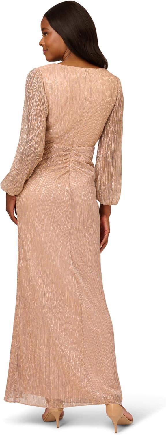 image:imageAdrianna Papell Womens Metallic Mesh Draped GownLight Gold