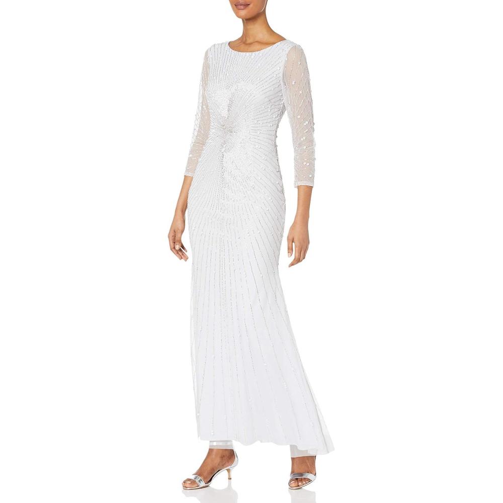 image:imageAdrianna Papell Womens Beaded Gown with SleevesCloud