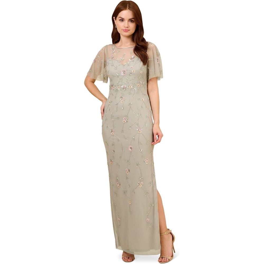 image:imageAdrianna Papell Womens Beaded Long GownFrosted Sage