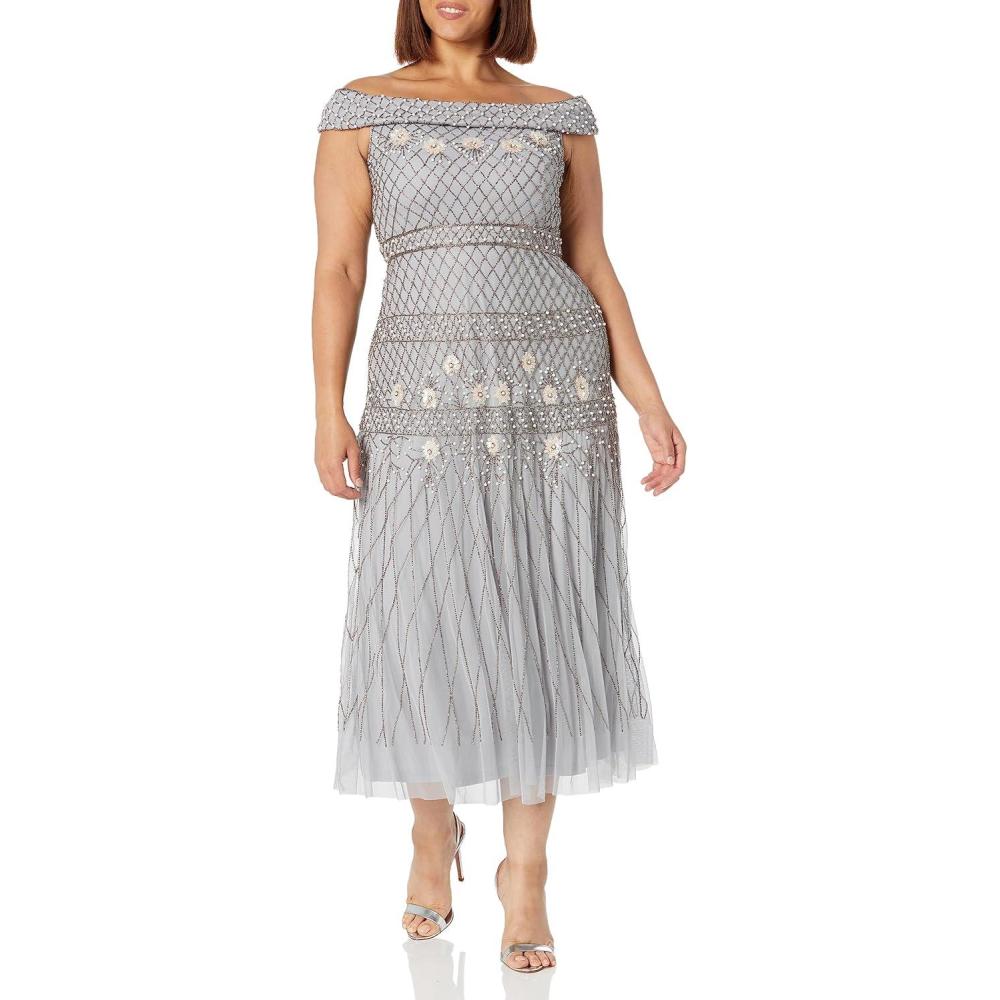 image:imageAdrianna Papell Womens Beaded Long GownSilver Mist